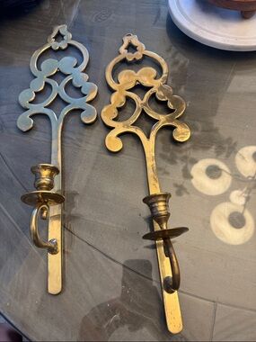 Bard vintage Brass Ornate Wall Candle Holders - Pair